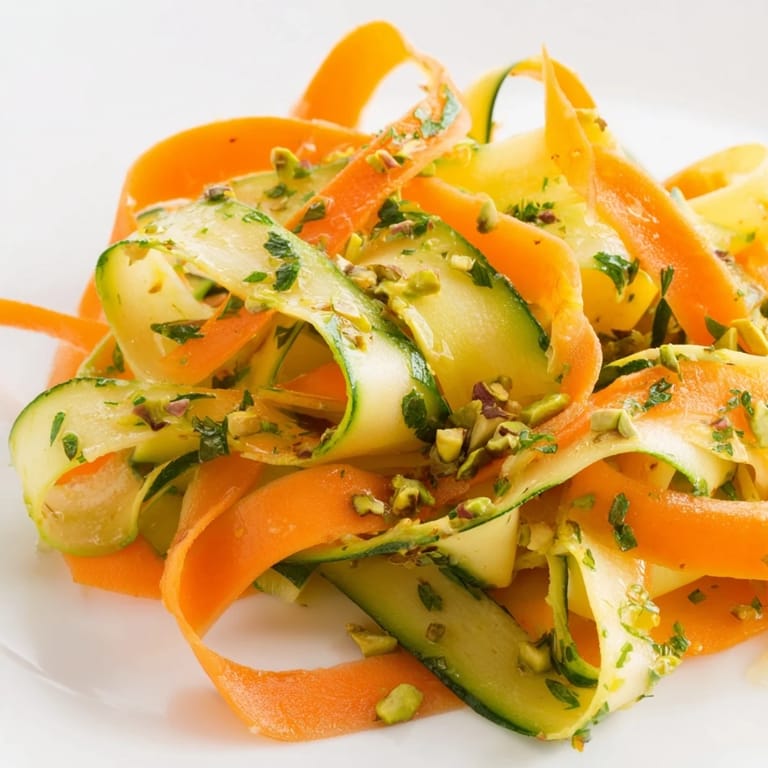 Refreshing Citrus Carrot Ribbon Salad, featuring bright orange and yellow carrot ribbons and herbs.