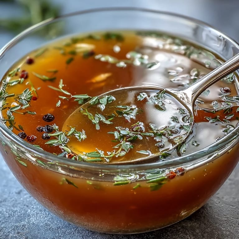 Glänzend goldene Gemüsebrühe aus Küchenabfällen, ideal für herzhafte Suppenbasis.