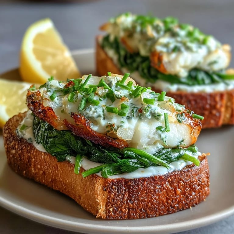 Crumbled smoked haddock and tender spinach served on crispy rye bread slices.