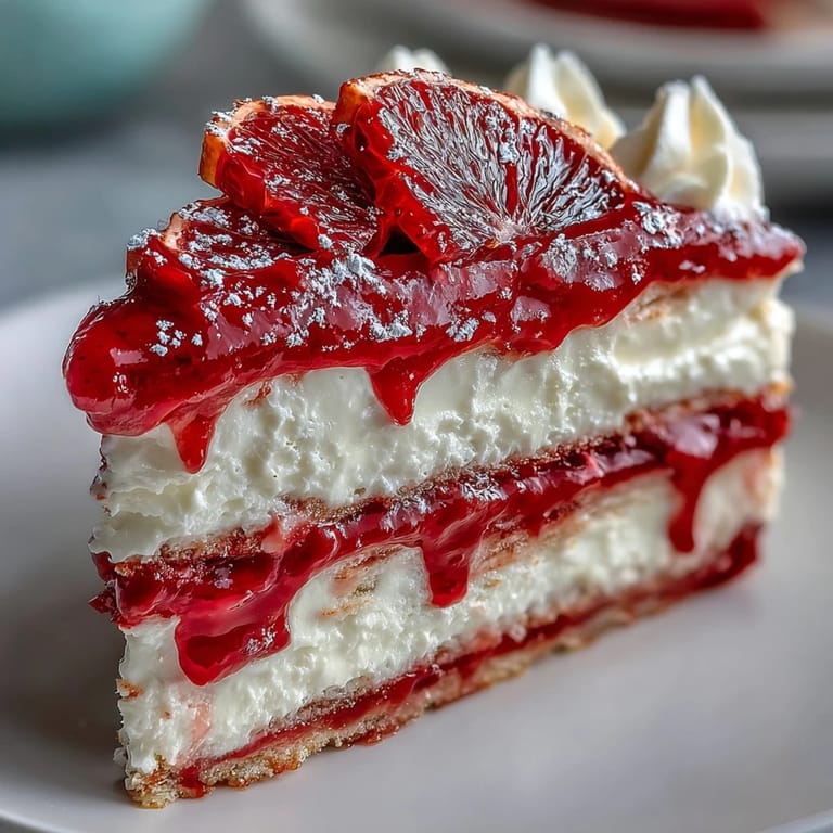 Frisch aufgeschlagene Sahne und tangige Blut-Orange-Curd zwischen hauchdünnen Crêpes, perfekt für ein Dessert.