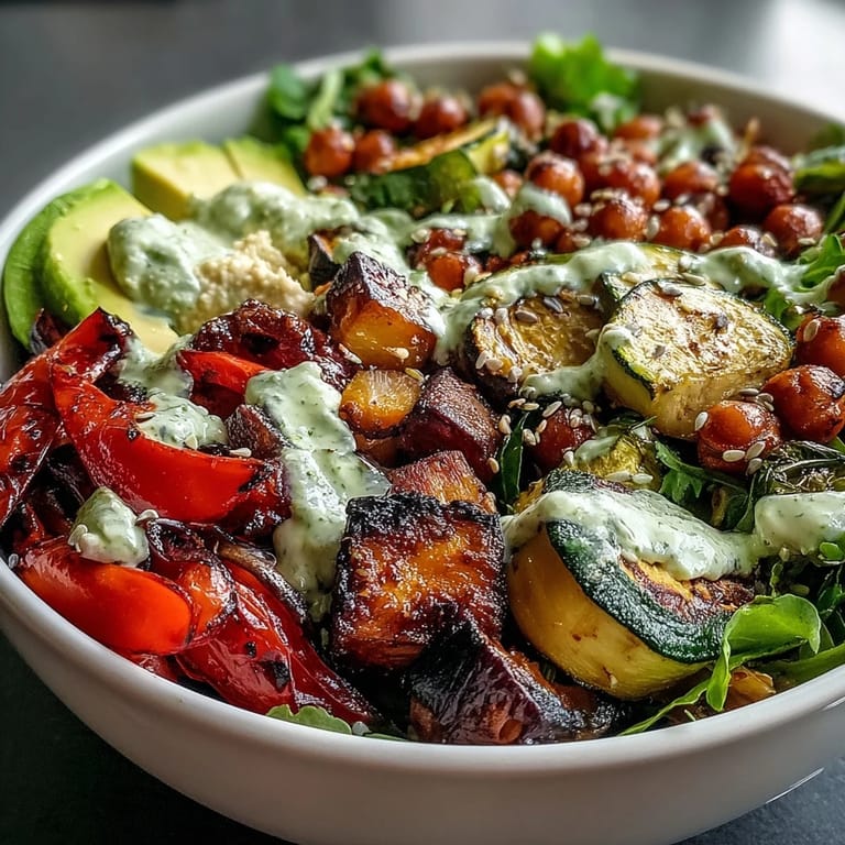Freshly assembled Vegan Mediterranean Buddha Bowl topped with avocado, olives, and hummus for a healthy meal.