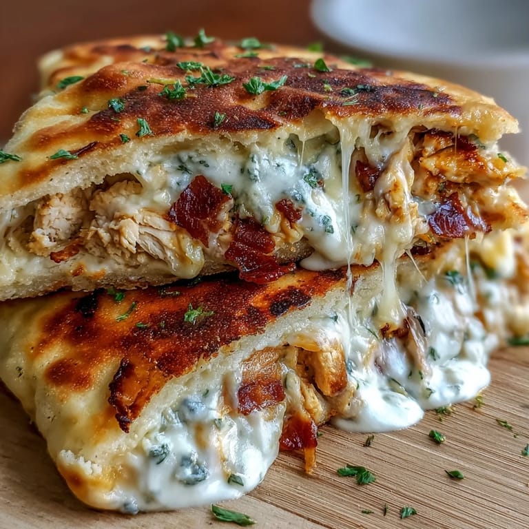 Grilled Ranch Crack Chicken Stuffed Naan with melted cheddar on golden garlic naan.
