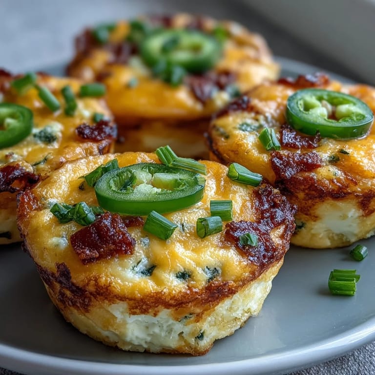Sechs Keto Jalapeño Cheddar Egg Cups angerichtet auf Teller, Garnitur mit Koriander.
