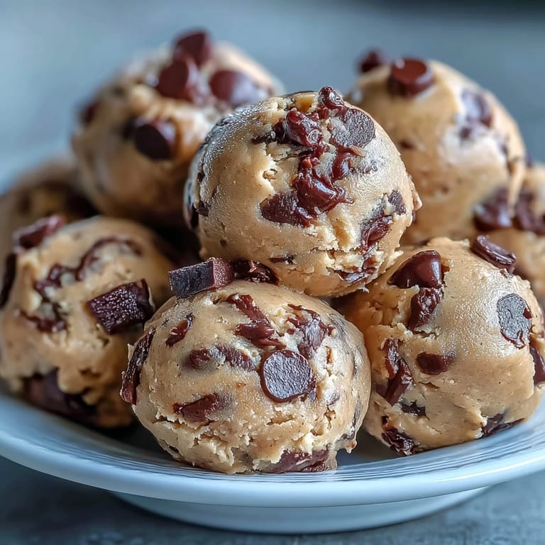 Kühle Vegan Chickpea Cookie Dough Bites mit Schokostückchen vom Blech, serviert für einen schnellen, proteinreichen Snack oder Dessert