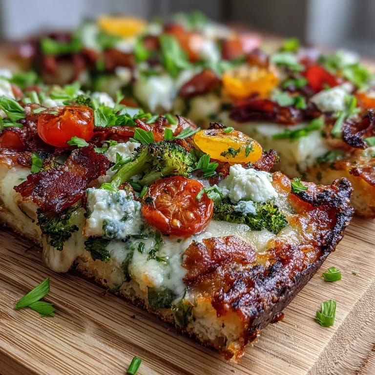 Festlicher Flatbread-Pizza mit Mozzarella, Feta und farbenfrohem Gemüse für St. Patrick's Day.
