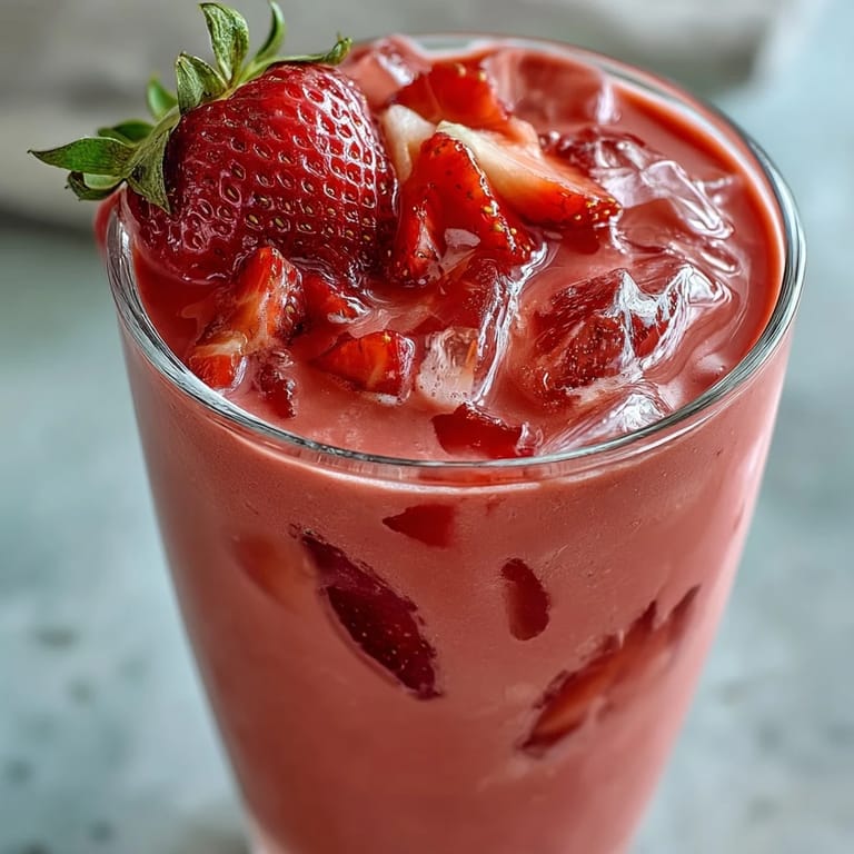 Fruchtiger Pink-Drink-Klon mit Erdbeer-Açaí und cremiger Kokosmilch.