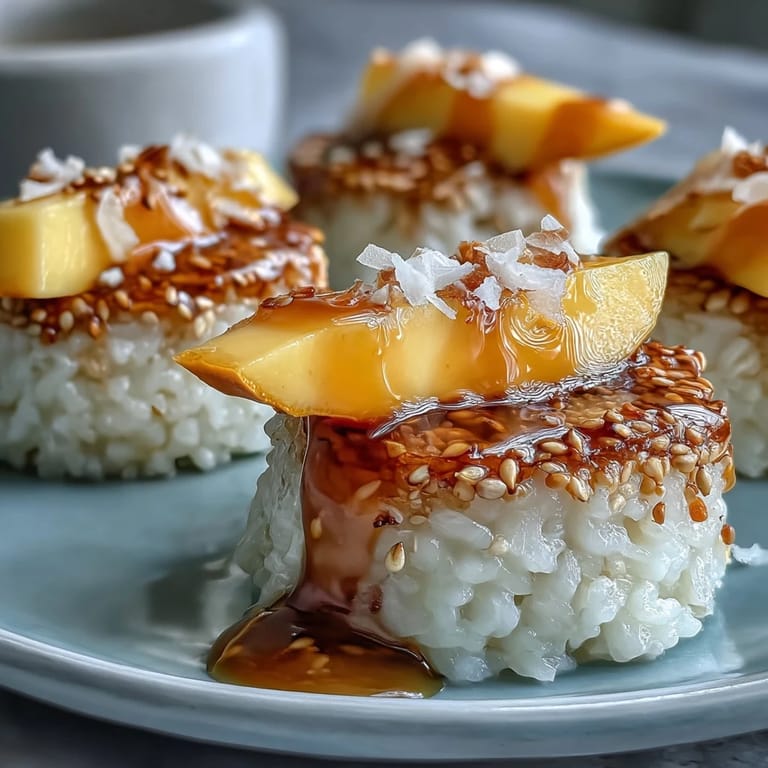 Thai-inspirierte Mango Sticky Rice Cups, fruchtig und cremig präsentiert.