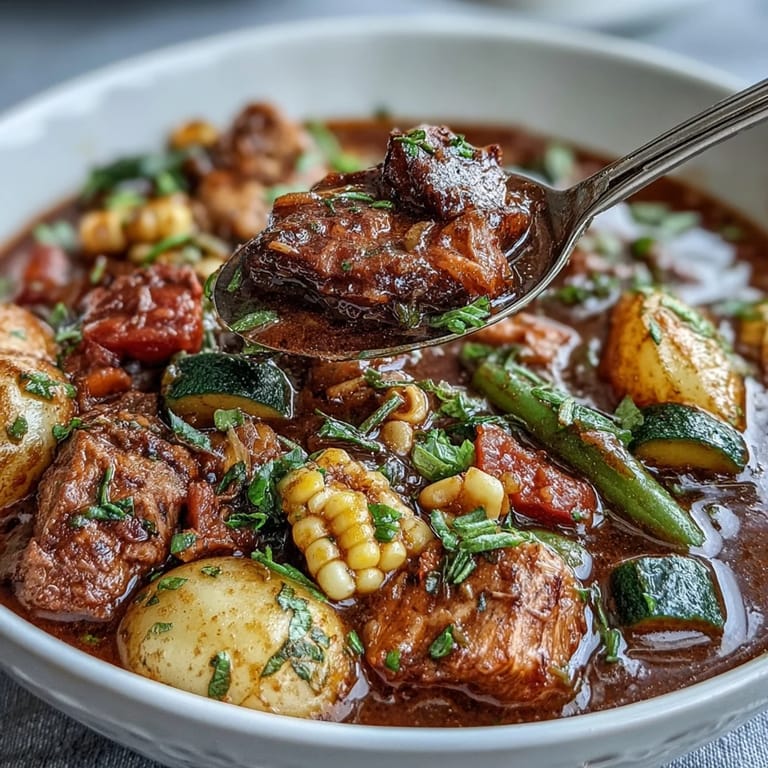 Saftiger, langsam gekochter Burgoo Eintopf, ein klassisches Südstaaten-Festessen.