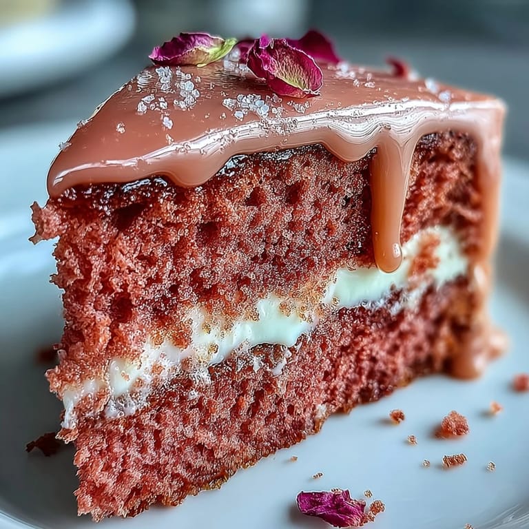 Herrliche rosa Samttorte Rosé mit glänzendem Goldtropfenverlauf.