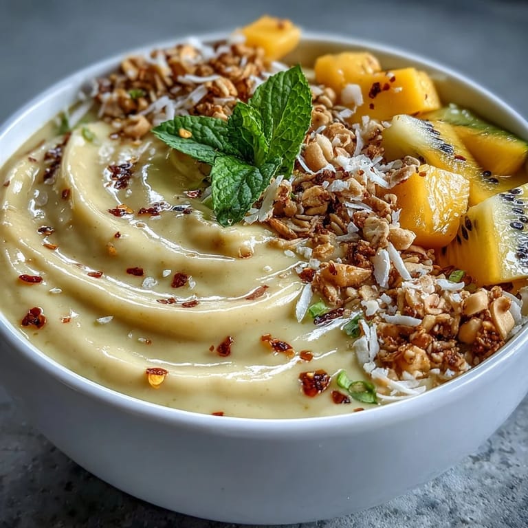 Genießen Sie diese lebhafte Mango Chili Lime Smoothie Bowl zum Frühstück oder Snack.