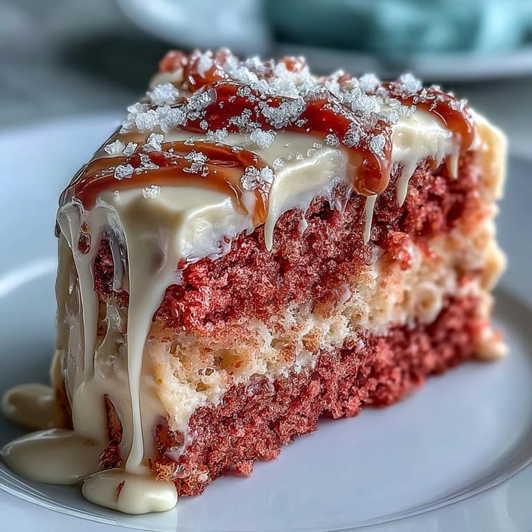 Ein zartrosa Rosé-Samtkuchen mit schimmerndem Goldguss, süße Köstlichkeit.