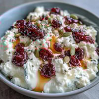 Nährstoffreiche Frühstücksschale mit cremigem Hüttenkäse, frischen Beeren und knusprigen Samen, perfekt für einen gesunden Start in den Tag.