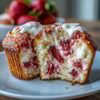 Zarte, saftige Muffins mit frischen Erdbeeren und cremigen Käse-Schleifen, perfekt für ein köstliches Brunch-Erlebnis.
