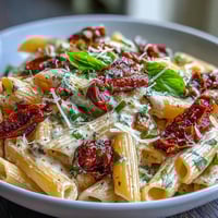 Marry Me Pasta: cremiges Nudelgericht mit sonnengetrockneten Tomaten, üppig zubereitet.