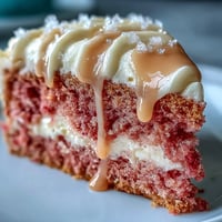 Glänzender Rosé-Pfirsichkuchen mit goldenem Tropfen, perfekt für Brautpartys.